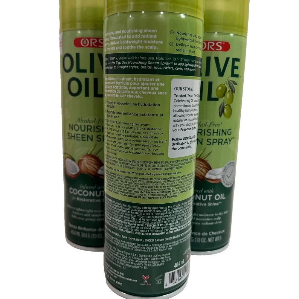 3 x ORS Olive Oil Nourishing Sheen Spray infused with Coconut Oil 10 OZ/EACH